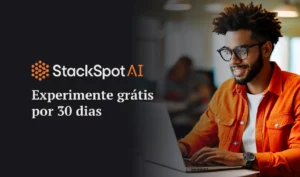 Capa do artigo sobre Experimente StackSpot AI grátis por 30 dias. Na imagem, temos essa frase em destaque em laranja e preto alinhado à esquerda. O fundo é um laranja claro e do lado direito temos círculos laranjas de diferentes tamanhos formando um semi-círculo.