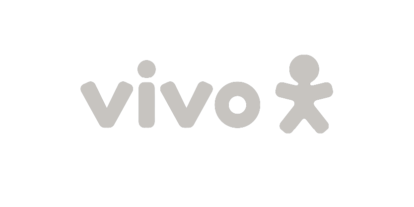 Logotipo da Vivo em cinza claro, exibido sobre fundo transparente. Composto por um ícone que representa um bonequinho (pessoa) e, à esquerda, pelo nome “vivo” em tipografia moderna e minimalista.
