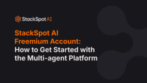 Cover image of the content about StackSpot AI freemium Account, where there is a black thumb, with the StackSpot AI symbol in the corner, in gray. Also, the title of the image "StackSpot AI Freemium Account: How to Get Started with the Multi-agent Platform".