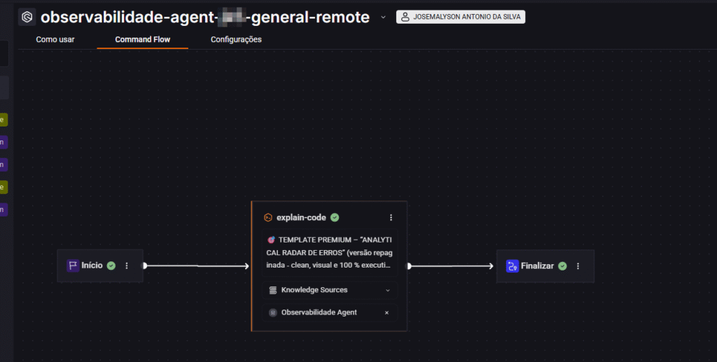 Esquema de dados recomendado para análise:
Campos brutos normalizados:
timestamp, ambiente (prod/hml), serviço, endpoint, host/pod, status_code, severity, latency_ms, error_code, message resumida, stacktrace_amostra.
Campos derivados:
count, error_rate, p95_latency, p99_latency, unique_users, tendência_24h/7d, top_causes.
Identificadores de traçado/correlação:
splunk_job_id, kc_execution_id, request_id (se houver).
Metadados:
janela_de_análise (ex.: última 1h), filtros aplicados, versão do serviço.
Boas práticas de arquitetura e operação
Não alimente o LLM com dados brutos: sempre normalize, agregue e resuma.
Divida grandes volumes em lotes e forneça um índice/manifesto; evite timeouts.
Resiliência:
Retentativas com backoff, circuit breaker e timeouts na API do Splunk e do Stackspot.
Idempotência: use chaves de deduplicação por janela de análise.
Segurança:
Omitir PII/siglas sensíveis; aplicar mascaramento.
Rotacionar tokens e restringir escopos.
Observabilidade:
Logar ids de job/execução para rastreabilidade ponta a ponta.
Métricas de latência/sucesso da pipeline.
Custo e performance:
Cuidado com queries SPL muito amplas; prefira filtros e períodos objetivos.
Pré-agregue no Splunk quando possível para reduzir payload.  Boas práticas de operação e escalabilidade:
Agende execuções:
Cron/Job Scheduler por serviço ou por domínio de negócio.
Triggers por alerta do Splunk quando um limiar for ultrapassado.
Escale por ambiente:
Produção e pré-produção com janelas e thresholds diferentes.
Evolua para eventos:
Publique resultados normalizados em uma fila/stream (ex.: Kafka) e acione Quick Commands conforme regras de roteamento.
Relatório final
O que o relatório final entrega:
Insights práticos, por exemplo:
Endpoint X apresentou taxa de erro 500 de 4,2% na última hora (p95 1,9s), com aumento de 120% vs. 24h. Possível correlação com release 1.4.3.
Serviço Y degradou p99 em 35% durante pico 12:00–12:15; gargalo em consulta Z (falta índice).
Top 3 falhas por stacktrace resumido, com recomendações de mitigação e links para dashboards.
Recomendações objetivas:
Ação imediata (rollback/feature flag/ajuste de timeout).
Correção estrutural (índice, pooling, circuit breaker, cache).
Monitoramento adicional (novo painel/alerta).
Diferenças e semelhanças com Agentes
Semelhança: execução orquestrada, exposta via API, com controle de fluxo e callbacks.  Diferença: Quick Commands são ótimos para composições determinísticas e pipelines bem definidas, onde você controla entradas e saídas com mais previsibilidade.
Dicas para elevar ainda mais os resultados
Persistência:
Além de JSON, salve agregações em uma base relacional para séries temporais e em uma base vetorial para navegação semântica e RAG.
Camada de conhecimento:
Gere sumários diários/semanais e alimente um corpus para consultas naturais, como por exemplo: “Quais endpoints mais degradaram no mês?”).
Guardrails:
Prompts e validações para garantir que recomendações sigam padrões do time (SLOs, políticas de segurança).
Automação:
Integre com o sistema de tickets e com pipelines de rollout para fechar o ciclo de feedback.
