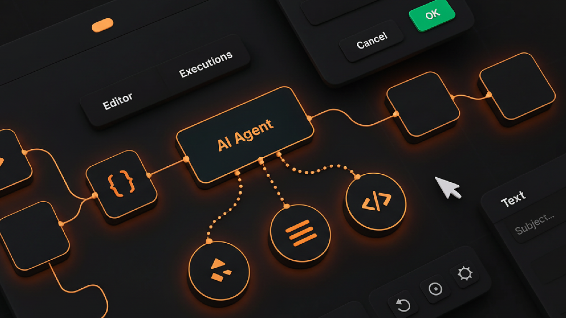 Capa para o artigo sobre “Agentic AI na prática: crie sistemas agênticos com a StackSpot” onde vemos um esquema com fundo escuro e detalhes em laranja com a palavra “AI Agent” no centro.