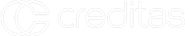 Logotipo da Creditas branco, apresentado sobre fundo transparente. Inclui um ícone distintivo, caracterizado por formas minimalistas que evocam inovação, posicionado ao lado do nome “Creditas” em uma fonte elegante e contemporânea.